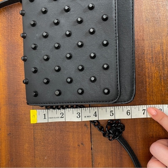 Gianni Binni black studded crossbody/ clutch purse with polka dot interior - Picture 9 of 13